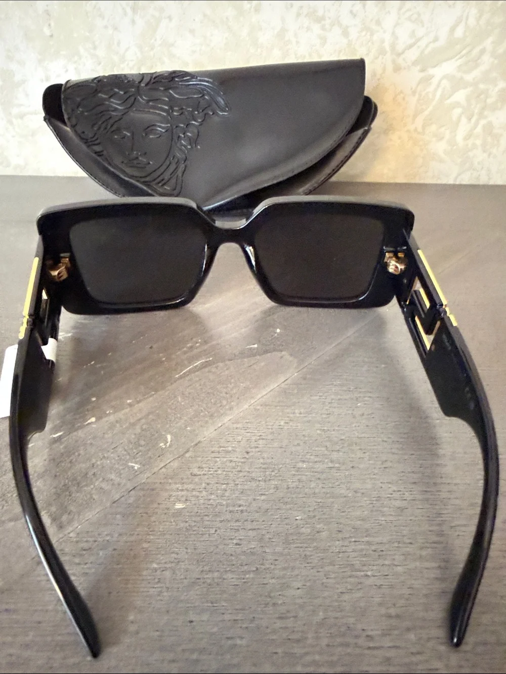 Versace Black and Gold Sunglasses with Cool Black Leather Case NWT